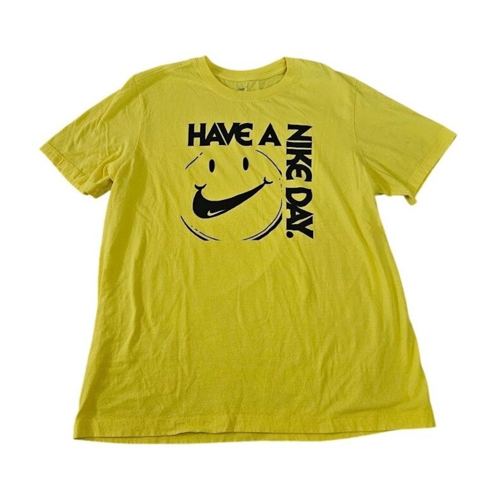 Nike Mens Have A Nike Day Smiley Face Graphic T-Shirt Yellow Size Large